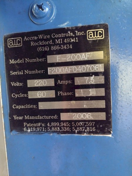 5,500 LBS X 48" AWC (ACCRA-WIRE CONTROLS) MODEL #F-200AF HORIZONTAL PALLET TYPE POWERED DE-COILER REEL: STOCK #19266