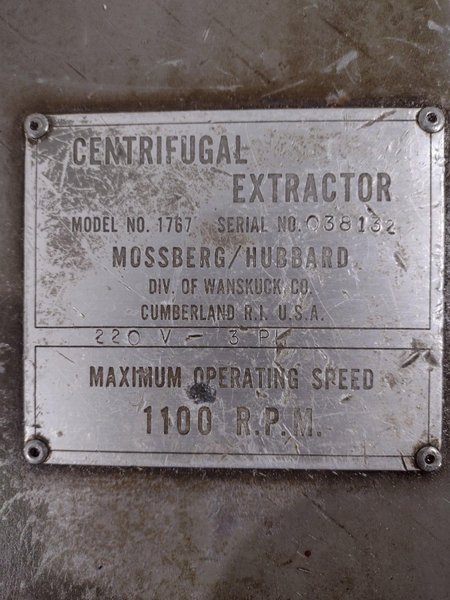 MOSSBERG HUBBARD MODEL #1767 CENTRIFUGE SPINNER EXTRACTOR: STOCK #18410