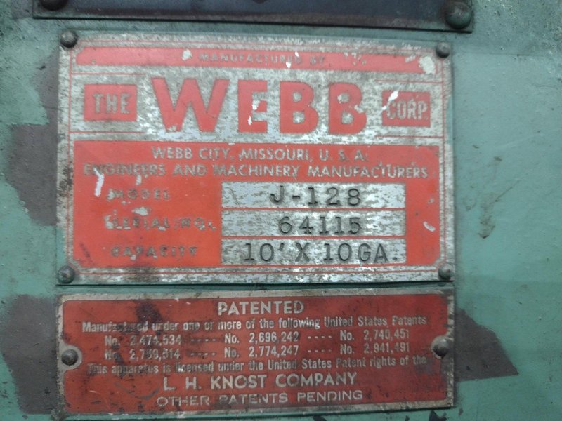 10&#039; X 10 GAUGE WEBB MODEL HMC-B/J128 SEAM WELDER: STOCK #22317