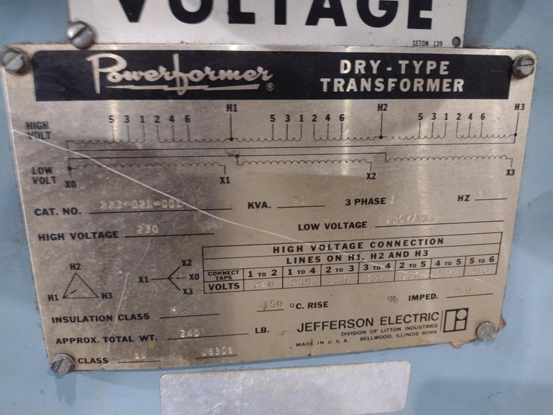 20 KVA POWERFORMER 230 --&gt; 230Y/133 VOLT ELECTRICAL TRANSFORMER: STOCK #23719