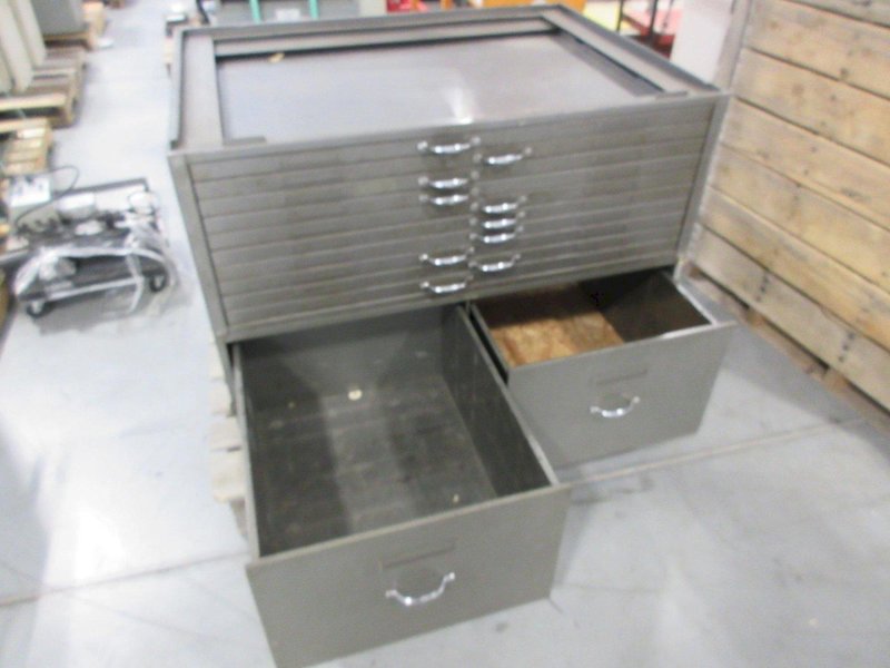 Metal 11 Drawer Blueprint Cabinet with 2 Bottom File Drawers- Auction Item