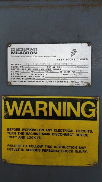 Cincinnati #215-156 Duplex Hypowermatic Horizontal Production Mill