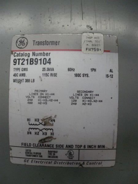 25 kVA General Electric Single Phase Transformer