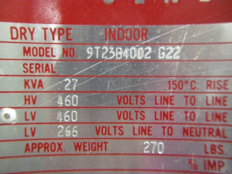 General Electric 27 kVA Three Phase Transformer