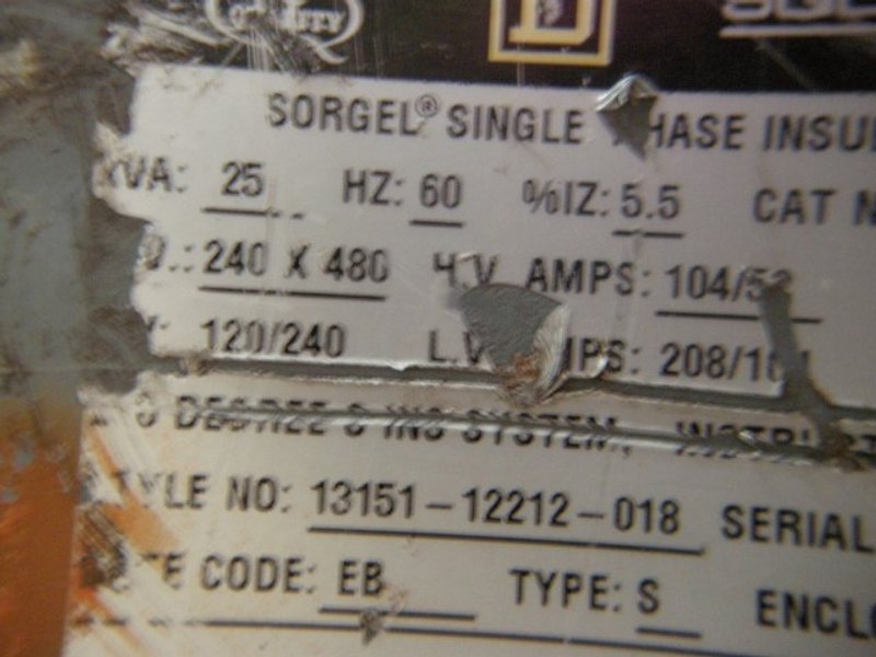 Square D 25 kVA Single Phase Transformer