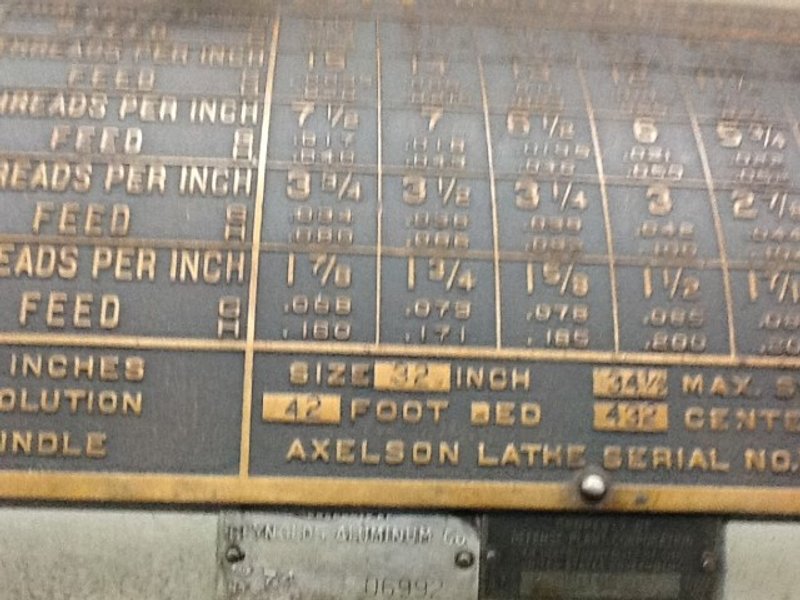 32" x 432" AXELSON LATHE. STOCK #1425115