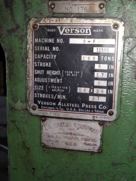 180-Ton Verson Gap Press Model 9-F