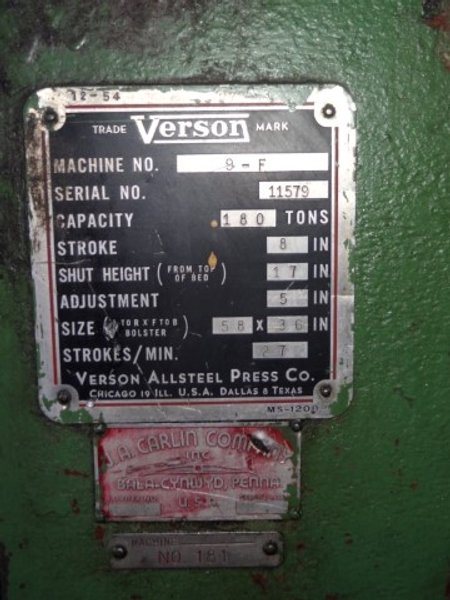 180-Ton Verson Gap Press Model 9-F