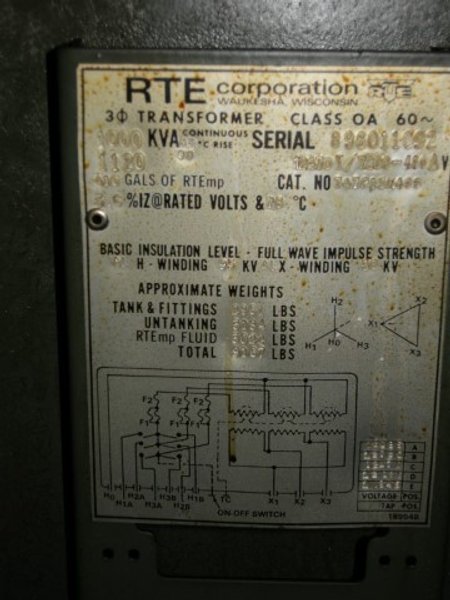 1000 kVA RTE Three Phase Transformer