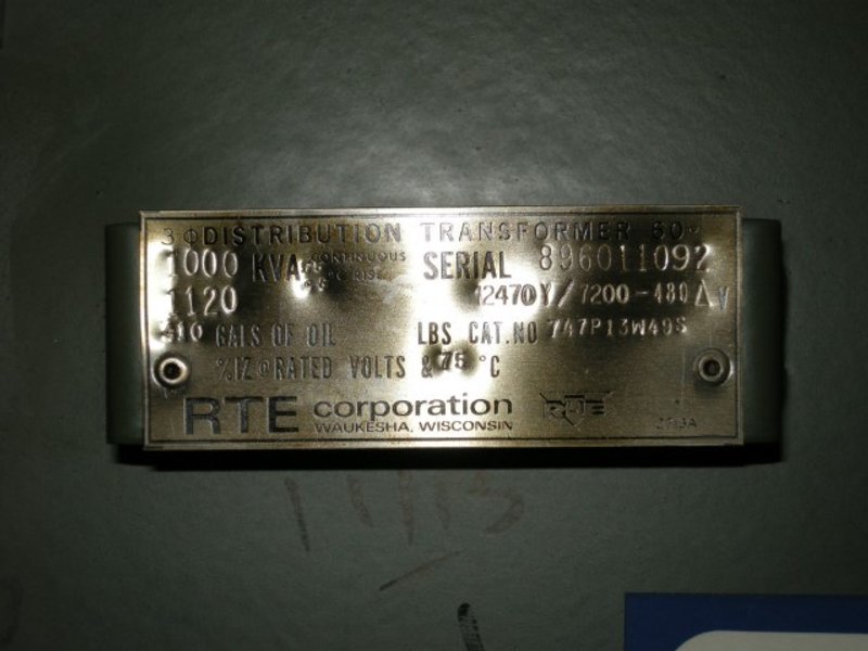 1000 kVA RTE Three Phase Transformer
