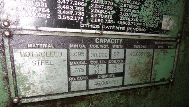 52" x 12" HERR VOSS, 40,000 Lbs, 0.375" - 0.095" SLITTING LINE
(127549)