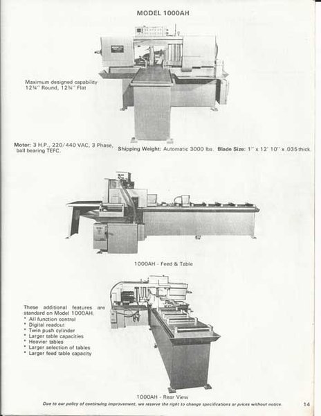 12" (305mm) X 12" (305mm) HEM 1000AH HORIZONTAL 
BAND SAW (13210)