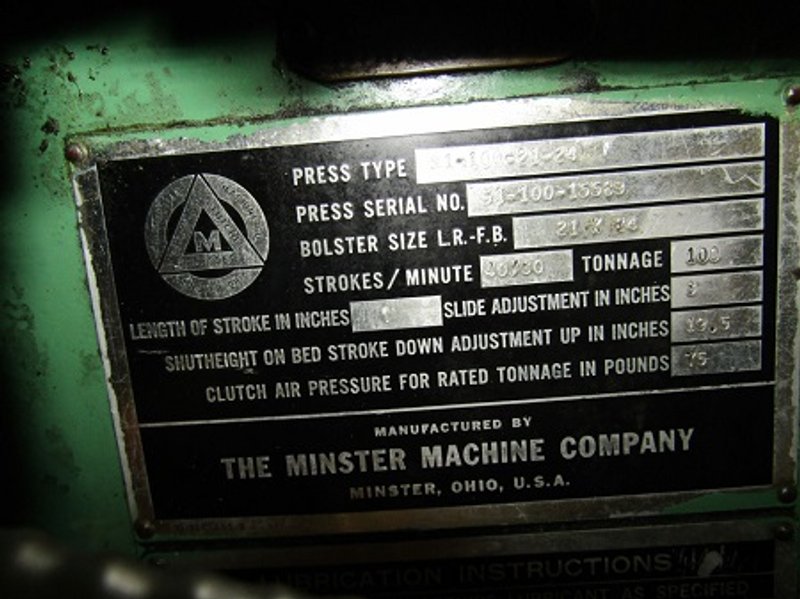 100 TON, MINSTER MODEL #S1-100 SSSC PRESS