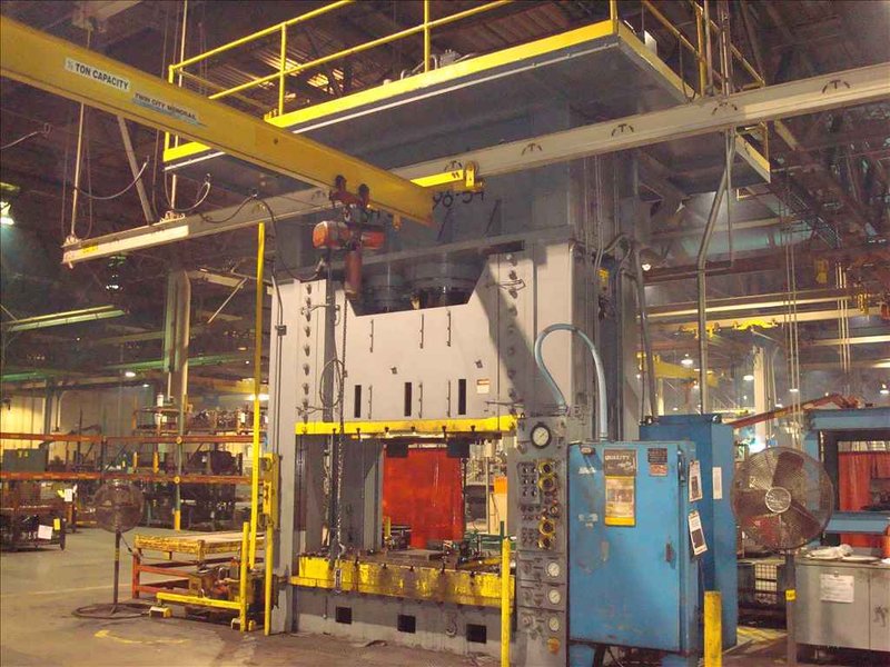 500 TON WILLIAMS &amp; WHITE SH-500-96-54, HYDRAULIC STRAIGHT-SIDE PRESS, 38" STR, 48" DLO, 96" LR X 54" FB BA, CUSHIONS, 1974