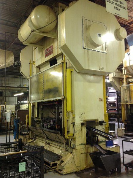600 TON BLOW STRAIGHT SIDE DOUBLE CRANK PRESS, MODEL SC2-600-96-48, 16" STR, 10" ADJ, 36" SH, 96" X 48" BA, 14-28 SPM VARI-SPEED, 1985