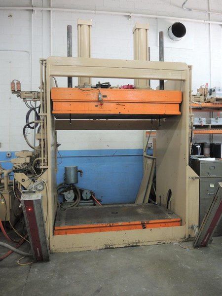 75 TON AMMI HYDRAULIC PRESS, 34" STR, 68" DLO, 81" LR X 42" FB BA, TILT DOWN RAM, TILT UP BOLSTER, FLOOR STANDING