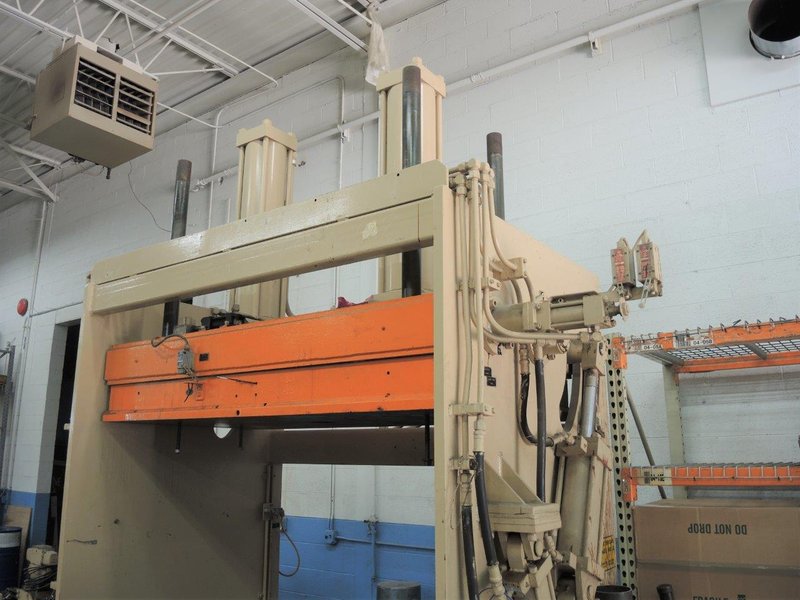 75 TON AMMI HYDRAULIC PRESS, 34" STR, 68" DLO, 81" LR X 42" FB BA, TILT DOWN RAM, TILT UP BOLSTER, FLOOR STANDING