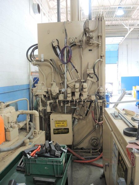 75 TON AMMI HYDRAULIC PRESS, 34" STR, 68" DLO, 81" LR X 42" FB BA, TILT DOWN RAM, TILT UP BOLSTER, FLOOR STANDING