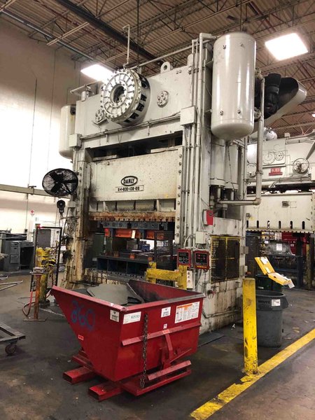 800 TON DANLY 4 POINT ECCENTRIC STRAIGHT SIDE PRESS, MODEL SE2-108-66, 14" STR, 32" SH, 10" ADJ, 108" LR X 66" FB BA, 15-30 SPM VARI
