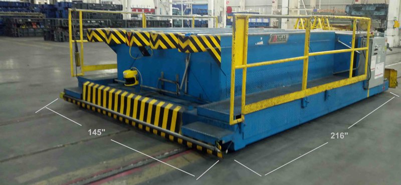 100,000 LB ATLAS DIE CART, 145" X 216" CAPACITY, RAIL GUIDED