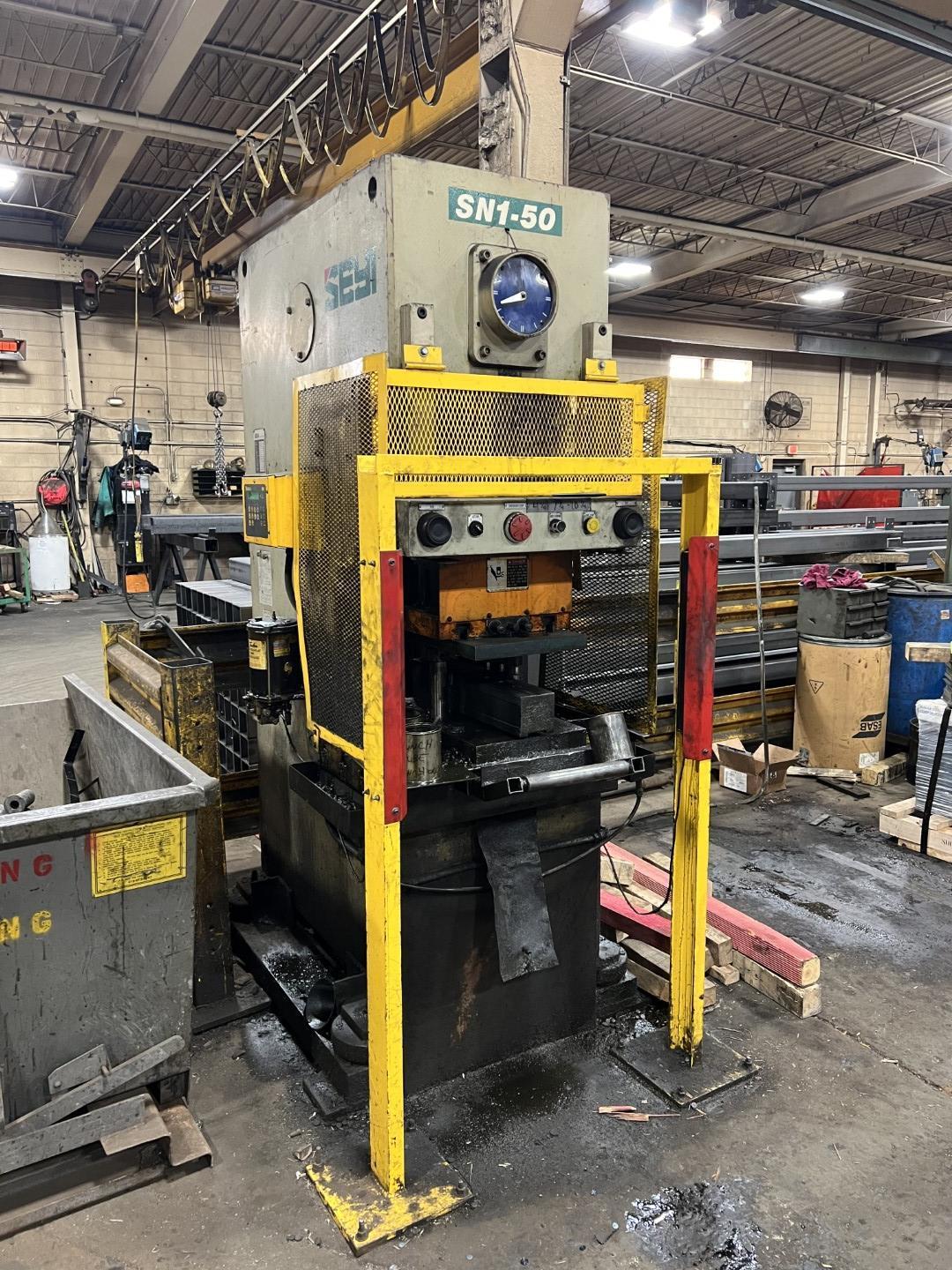 50 TON SEYI OBI PRESS, MODEL SN1-50, 4.3" STROKE, 10.6" S.H., 50 - 85 SPM, 2001