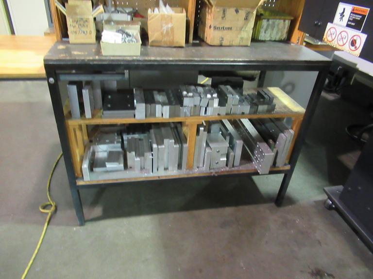 Metal Frame Work Bench with Contents Including Aluminum Vise Jaws and MORE- Auction Item
