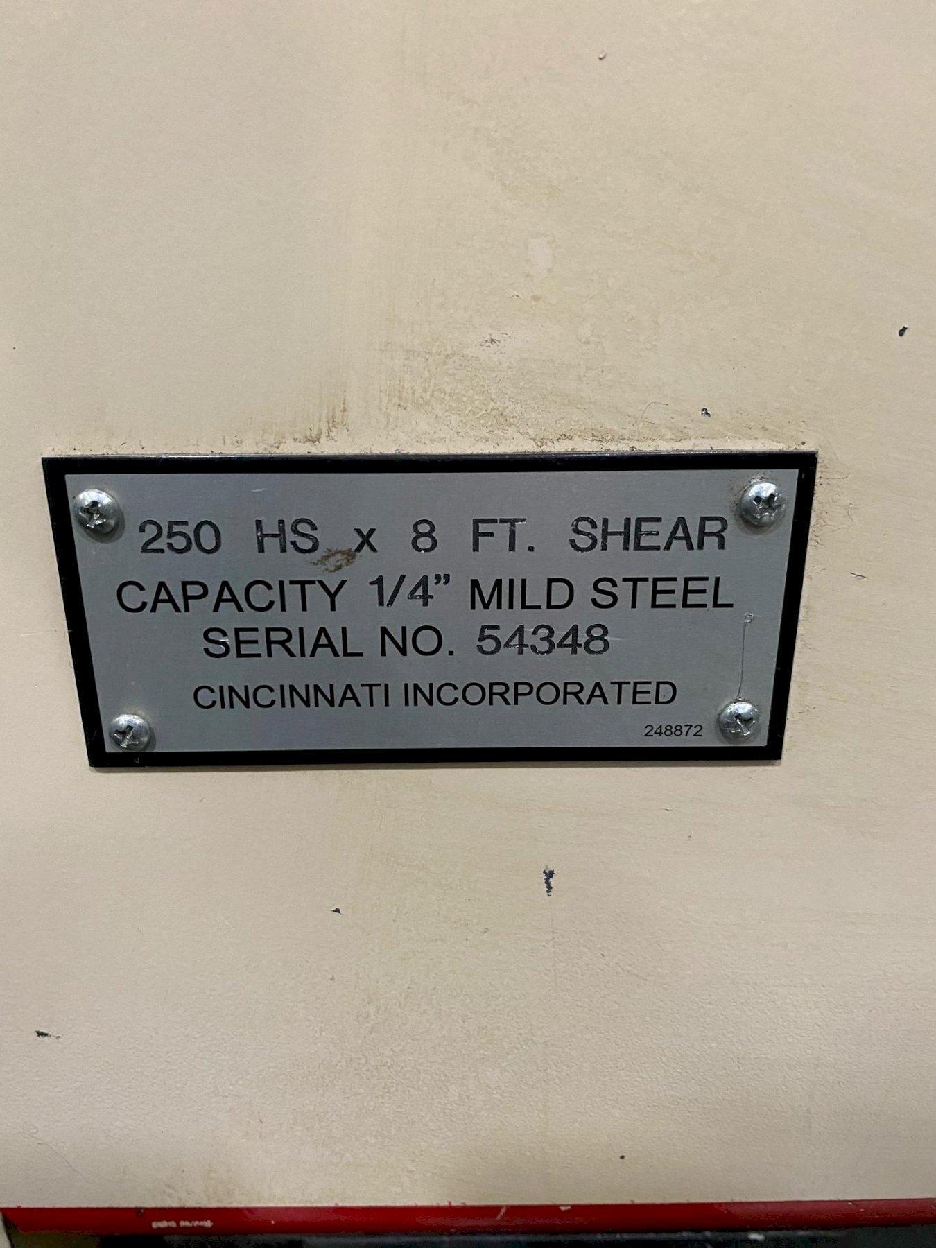 1/4" x 8 ft. Cincinnati Hydraulic Shear Model 250HS8
