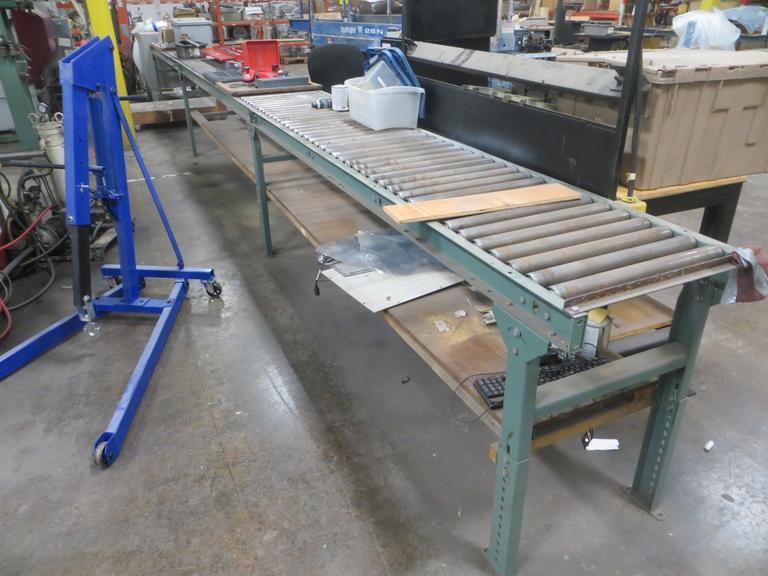 Hytrol Roller Conveyor Tables - (3) 10' Long x 2' Wide, Adjustable Height- Auction Item