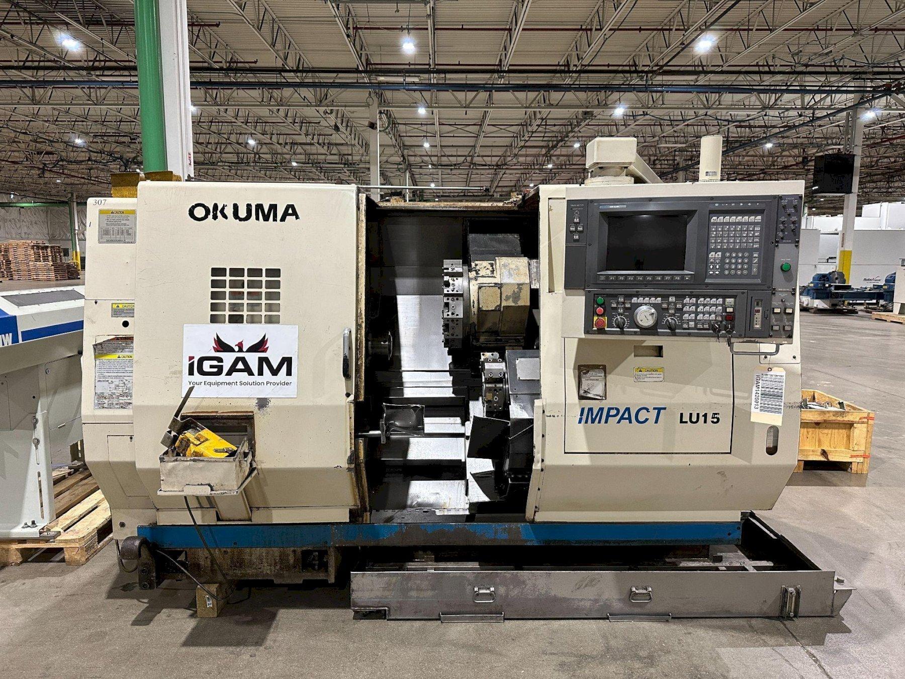 2002 OKUMA IMPACT LU-15 TWIN TURRET CNC LATHE USED