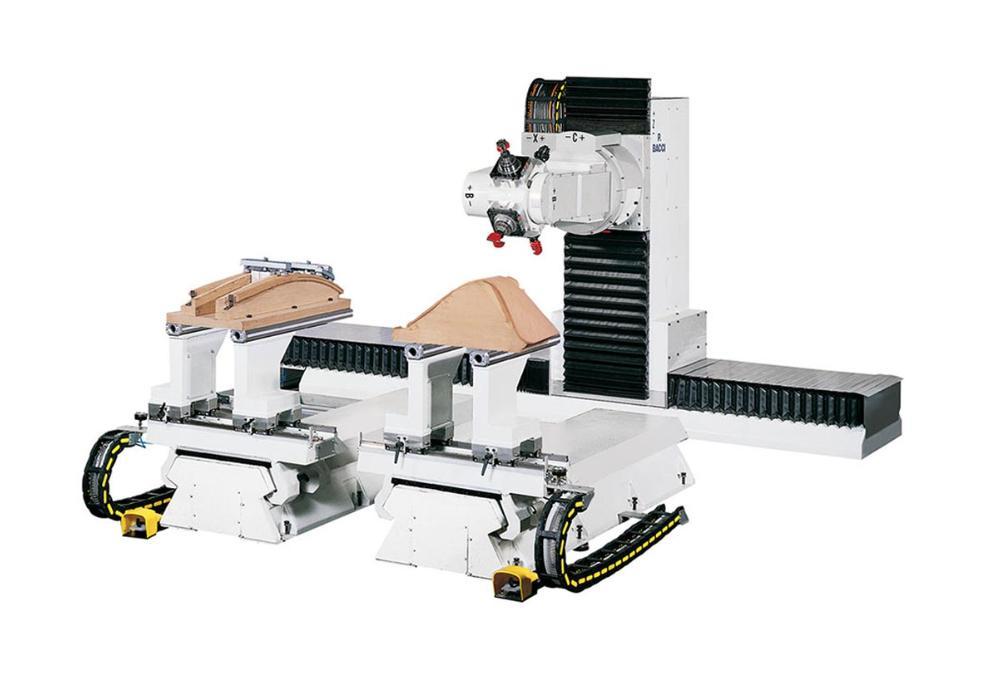 Bacci Twin X3400 with Seven Axis Interpolated Axes Machining Center 2022 equipped with TGV Tables, TGV-NC Table, T4 Head Type, Automatic Tool Changer Magazine