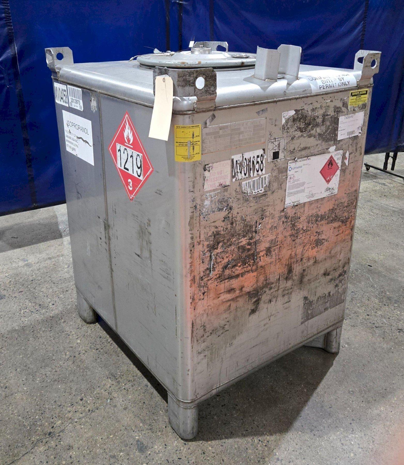 CLAWSON 450 GALLON STAINLESS STEEL IBC TANK USED