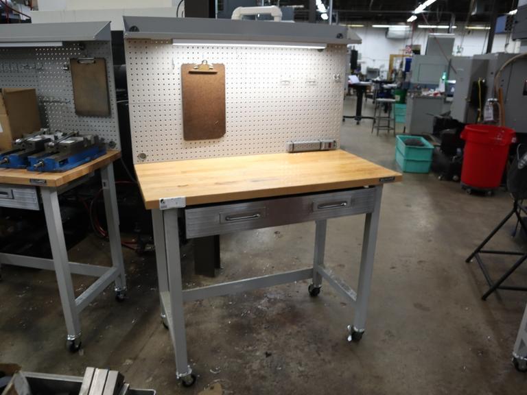 Portable Work Bench with Maple Top, Upper Shelf, Drawer, Work light- Auction Item
