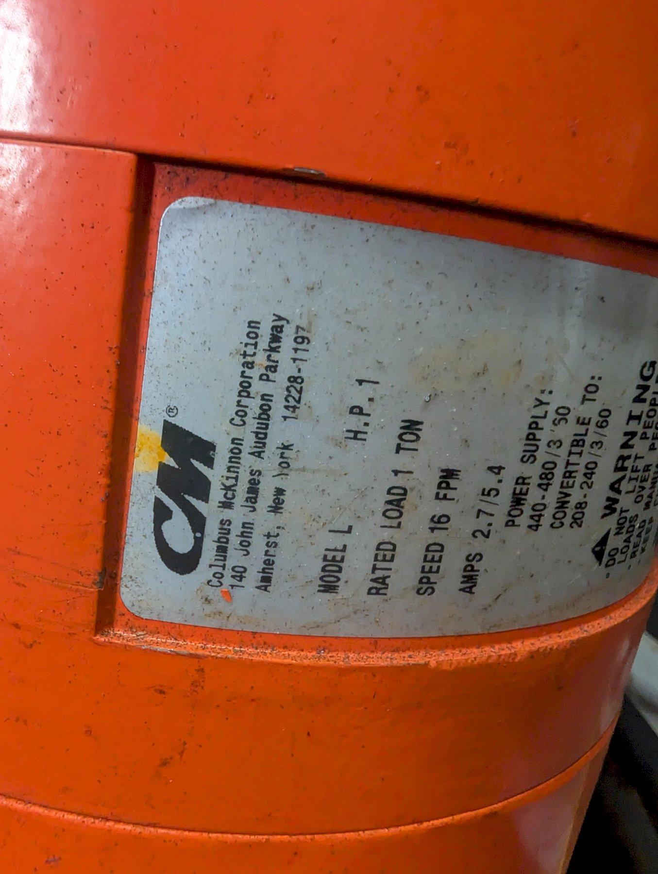 CM 1 Ton Electric Chain Hoist 2000 LB 208-240/440-480V 3PH w/ Pendant Control