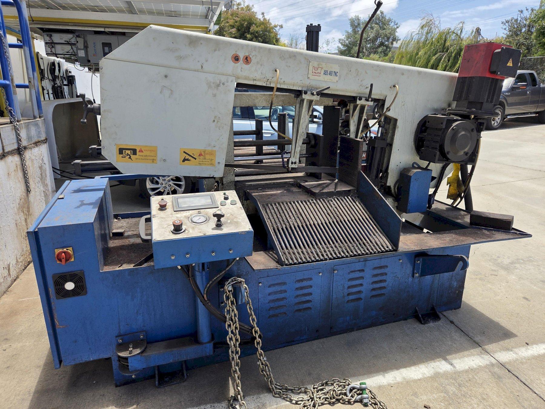 Used Knuth ABS 460 TNC  Horizontal Bandsaw 
With the fully automatic horizontal band saws of the ABS 460 TNC series, you can make precise straight and miter cuts in heavy workpieces made of steel, cast iron, and other metals.
Cutting angles of up to 60 degrees can be selected manually and positioned hydraulically. A high-torque servo motor serves as the main drive.