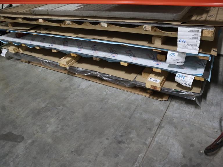Assorted Flat Stock Sheet Metal Various Types and Thickness 48" x 120 Nominal Size and Pieces,  ** Racking Not Included**- Auction Item