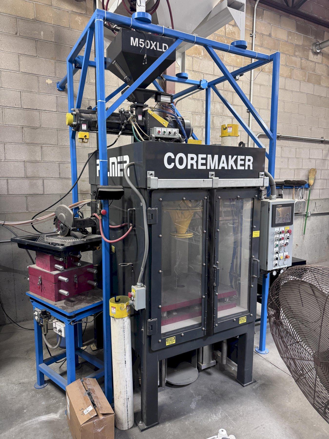 Palmer Core Machine CM-25 with extras and options. This machine has had very little use and is still connected and operational. This complete setup was over 125,000 new. 

This listing include:

-CM-25 Core maker for 30"x24"x18"
-M50XLD High Speed Continuous Mixer
-Bucket Elevator with 15' Discharge
-Bulk Unloading stand

Options:
-Four resin and catalyst output levels
-Recirculating Pumps
-Calibration Timer with remote start/stop with selector switch
-Low Sand interlock