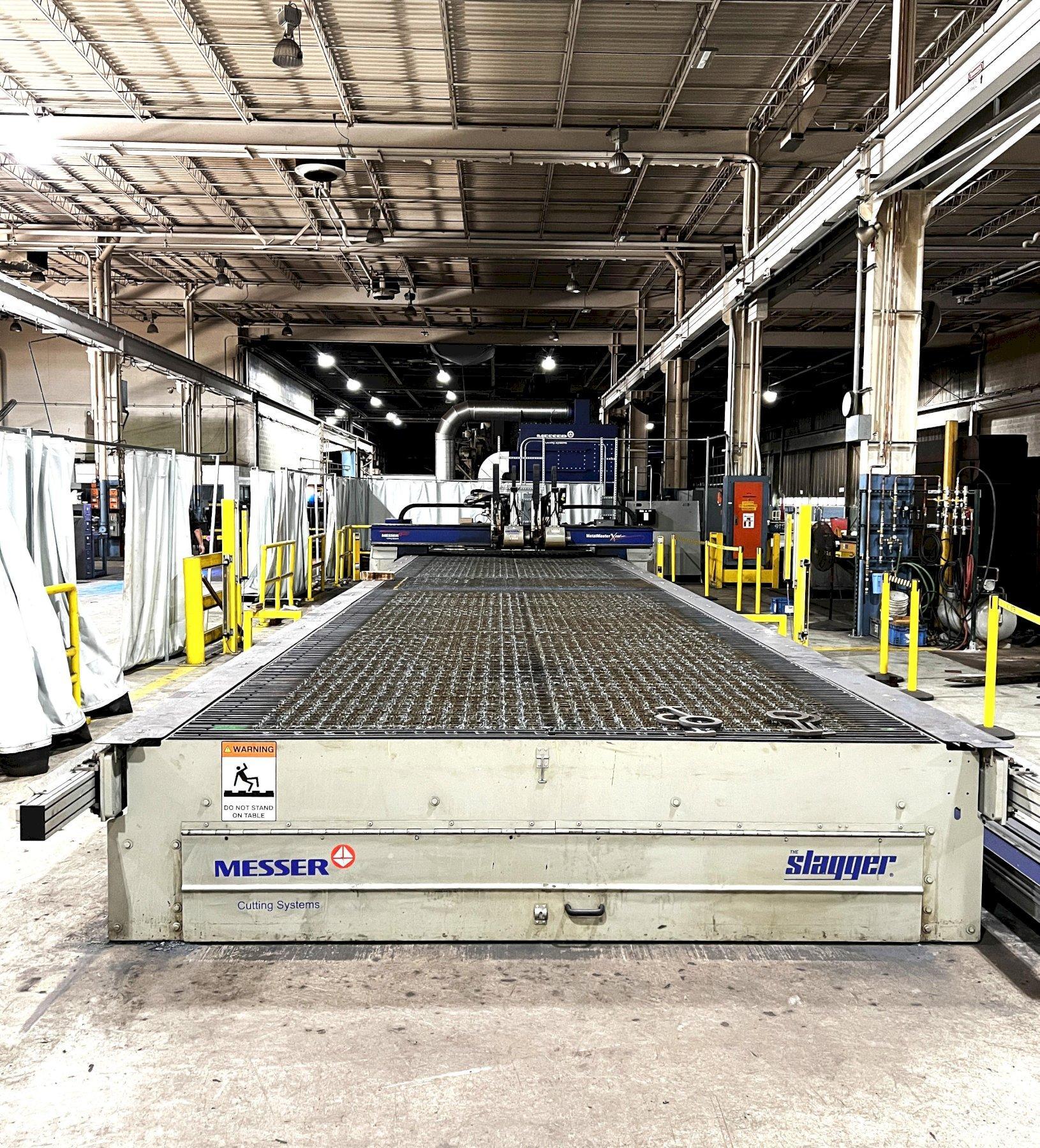 MESSER METALMASTER XCEL PLASMA CUTTING SYSTEM WITH GLOBAL WINDOWS BASED CNC CONTROL WITH 24" LED COLOR TOUCHSCREEN,
(2)HYPERTHERM HPR300 X-DEFINITION 300 AMP PLASMA POWER SUPPLIES,
SLAGGER SLAG AND 