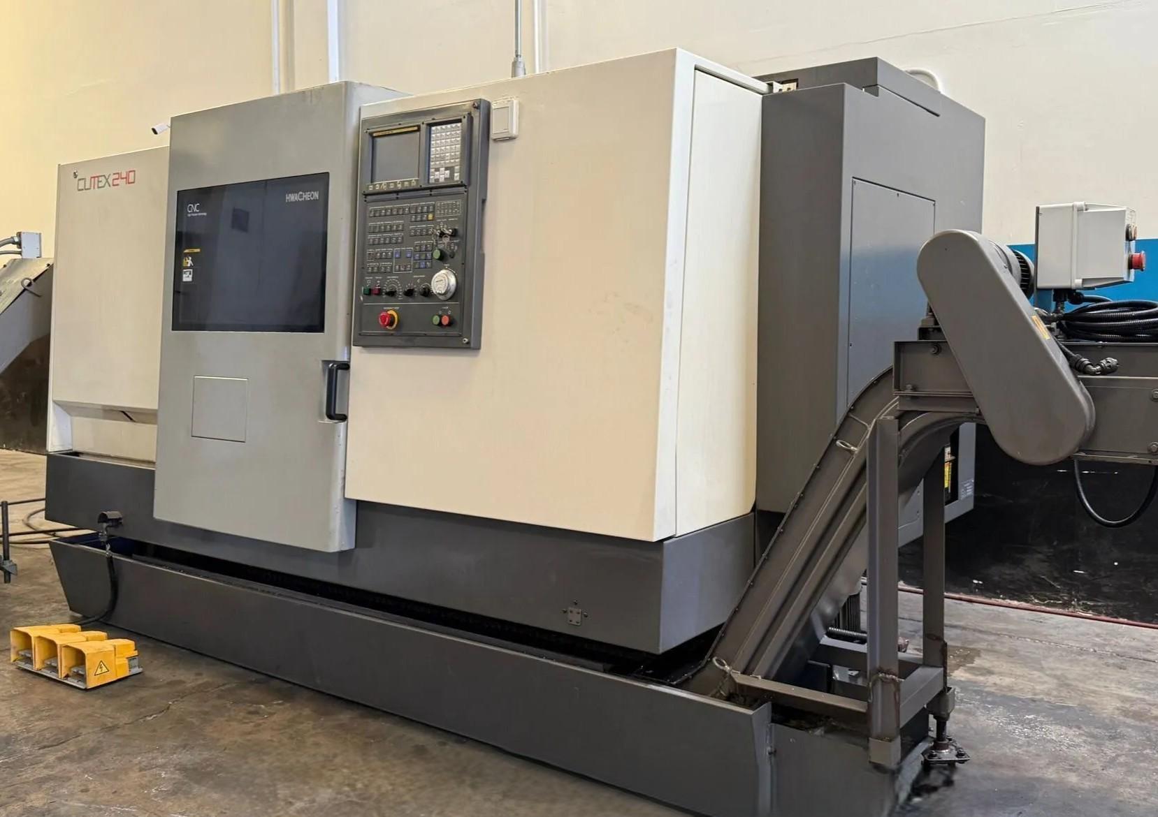 HWACHEON CNC TURNING CENTER CUTEX 240  Year 2005 Fanuc Oi-TB 8” Chuck, Tail Stock