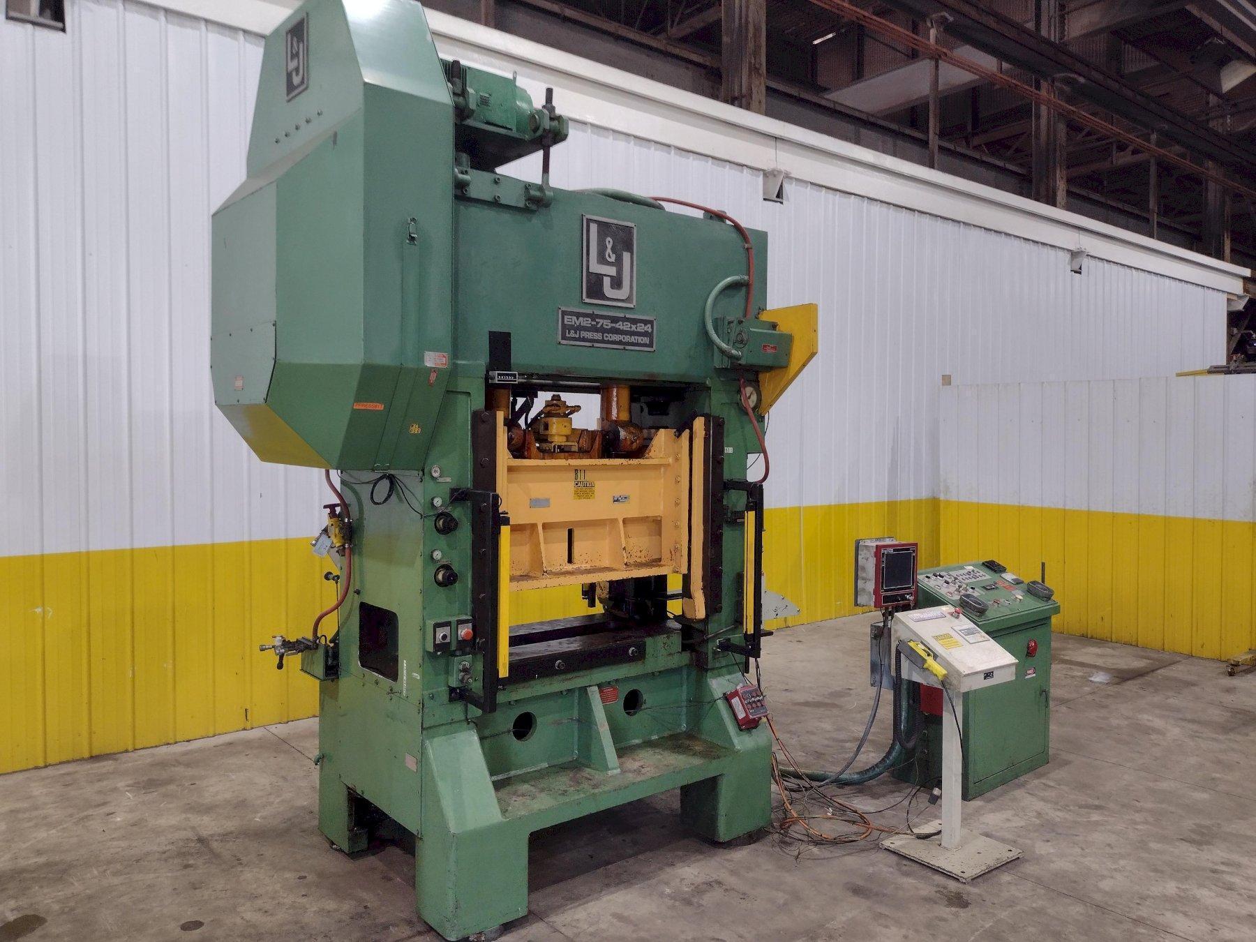 75 TON L&J NO. EM275-42-24 HIGH SPEED STRAIGHT SIDE STAMPING PRESS. STOCK # 0778525