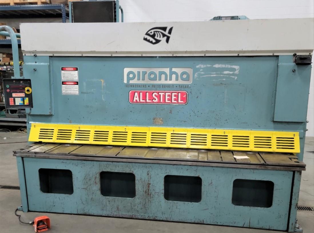 Allsteel/Piranha 10' x 3/8" Hydraulic Shear, Model 3/8-10, 1997, Flush floor, Front Operated Back gauge, Squaring Arm