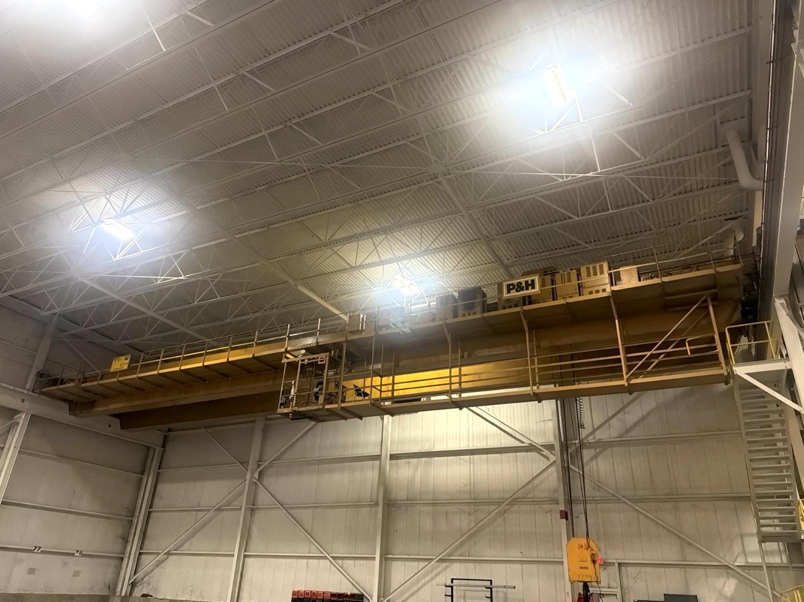 40 TON P&H HARNISCHFEGER OVERHEAD DOUBLE GIRDER BRIDGE CRANE. STOCK # 1085926