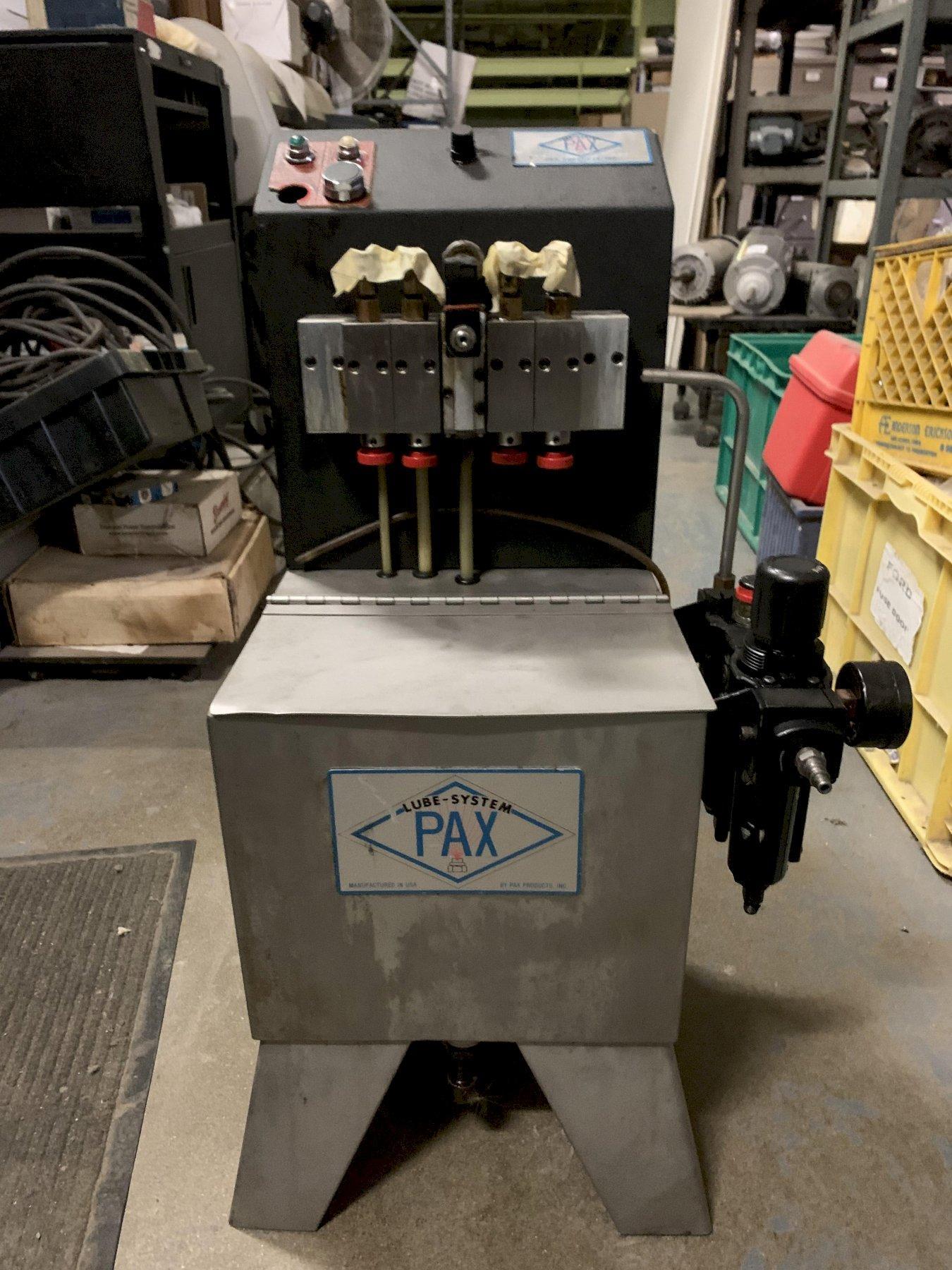 (1) PREOWNED PAX PRE-PRESSURIZED LUBRICATION SYSTEM WITH 5 GALLON RESERVOIR, MODEL #: 5-6, S/N: 7950