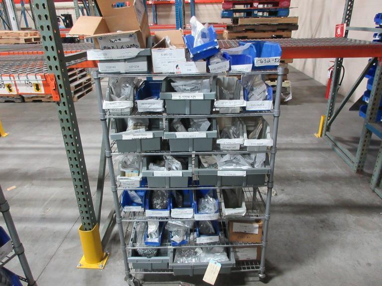 Rolling Wire Shelf with Contents of Assorted Hardware and Fasteners- Auction Item