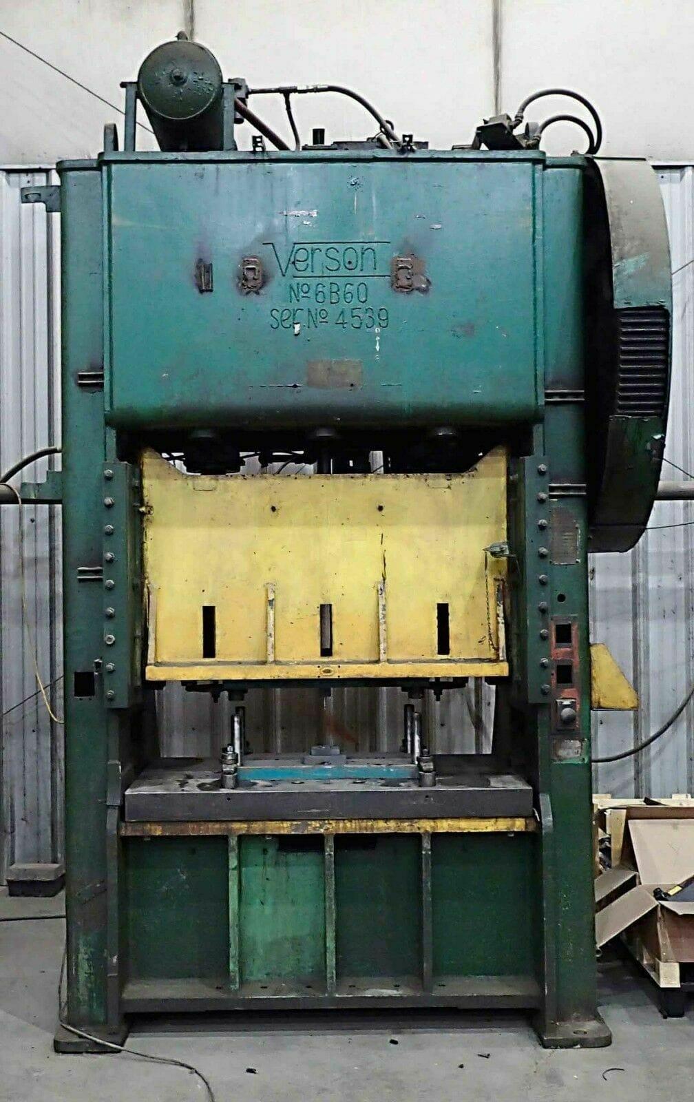 150 Ton Verson Model 6B60 Straight Side Press- 6″ Stroke, 16″ Shut, Power Ram