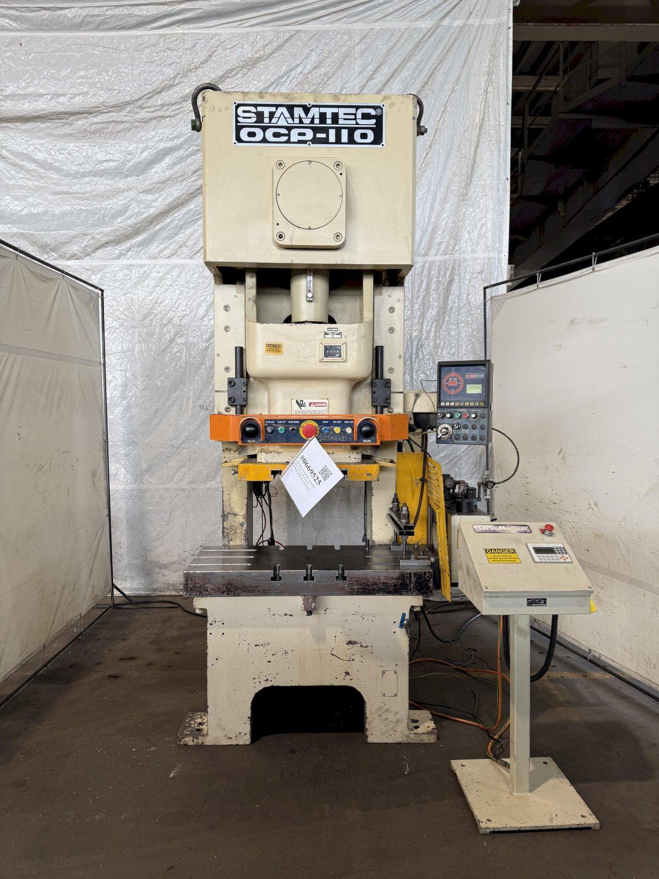 110 TON STAMTEC MODEL OCP-110 GAP FRAME PRESS W/ CWP SMVI-12 SERVO FEEDER. STOCK # 0669525