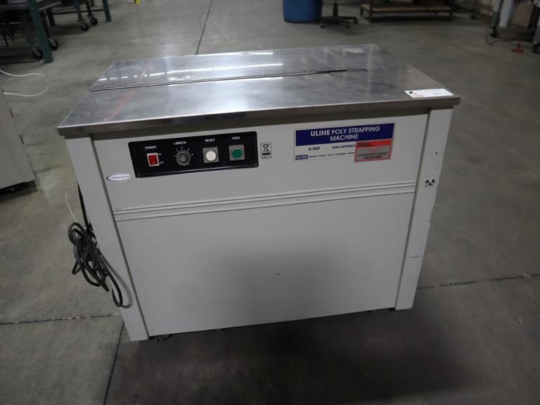ULINE H-959 Poly Strapping Machine, Semi-Automatic, Portable on Casters- Auction Item