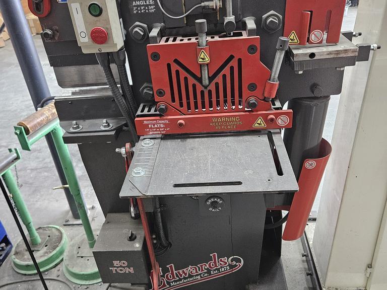Edwards 50 Ton Hydraulic Iron Worker, Coper/Notcher, Flat Shear, Angle Shear, Single Phase- Auction Item