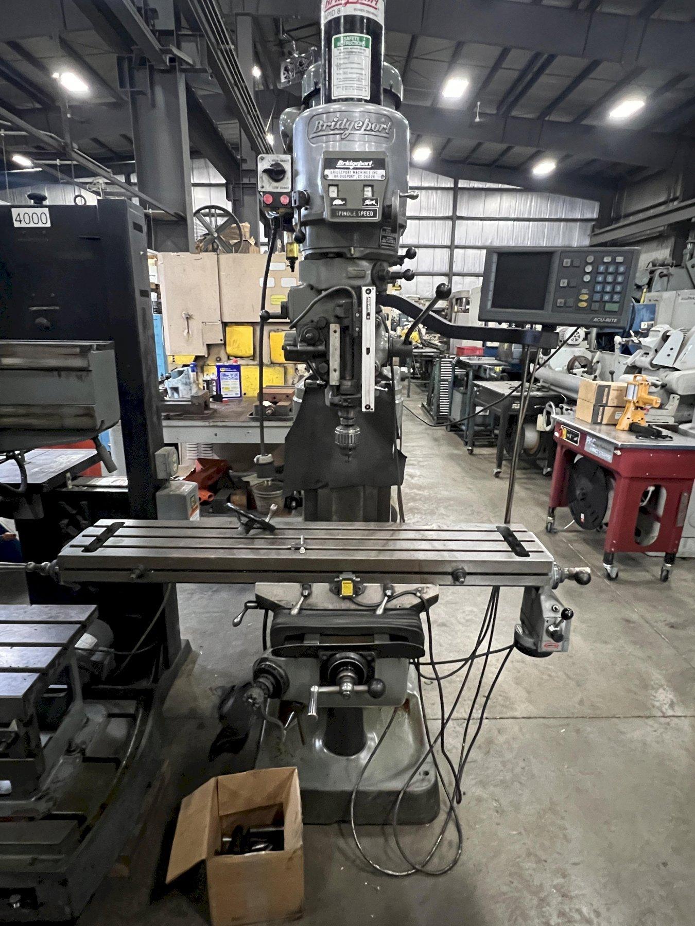 BRIDGEPORT VERTICAL MILL W/ ACU-RITE DRO, VARI, POWER X, POWER DRAW BAR, 1997