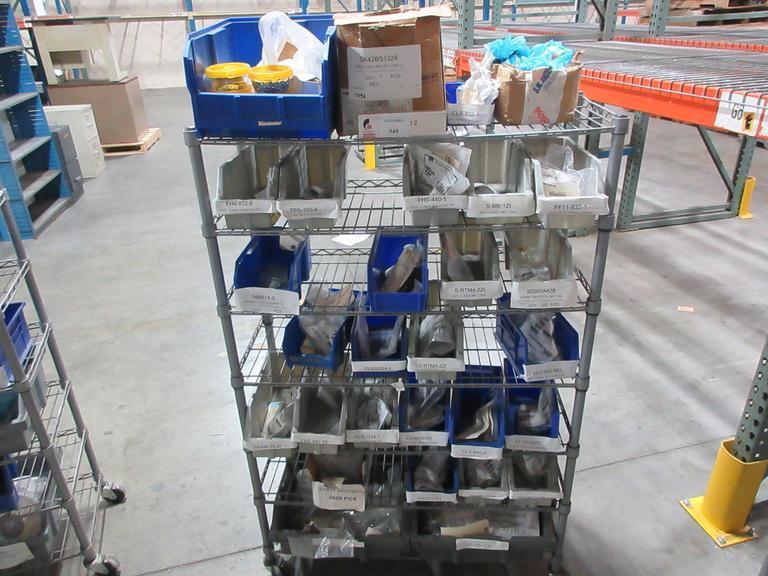 Rolling Wire Shelf with Contents of Assorted Hardware and Fasteners- Auction Item