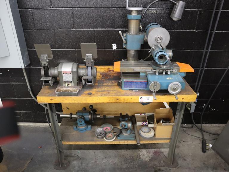 KO Lee End Mill Grinder with Attachments, Craftsman Double End Bench Grinder and Maple Top Work Bench- Auction Item